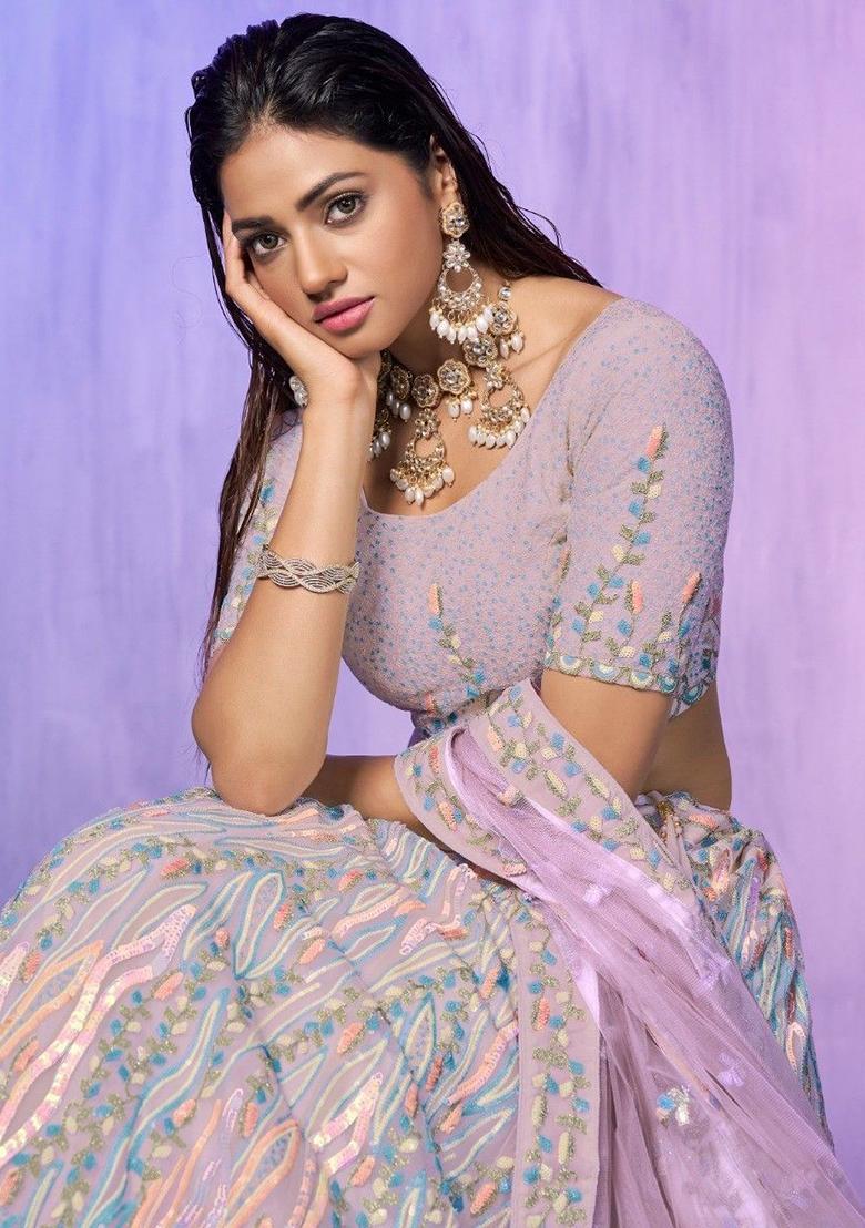 Lavender Sequin Embroidered Organza Lehenga Set