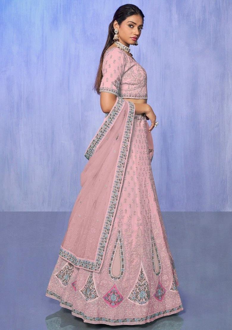 Pink Floral Print Georgette Lehenga Set