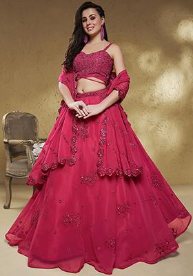 Pink Sequin Embroidered Georgette Lehenga Set