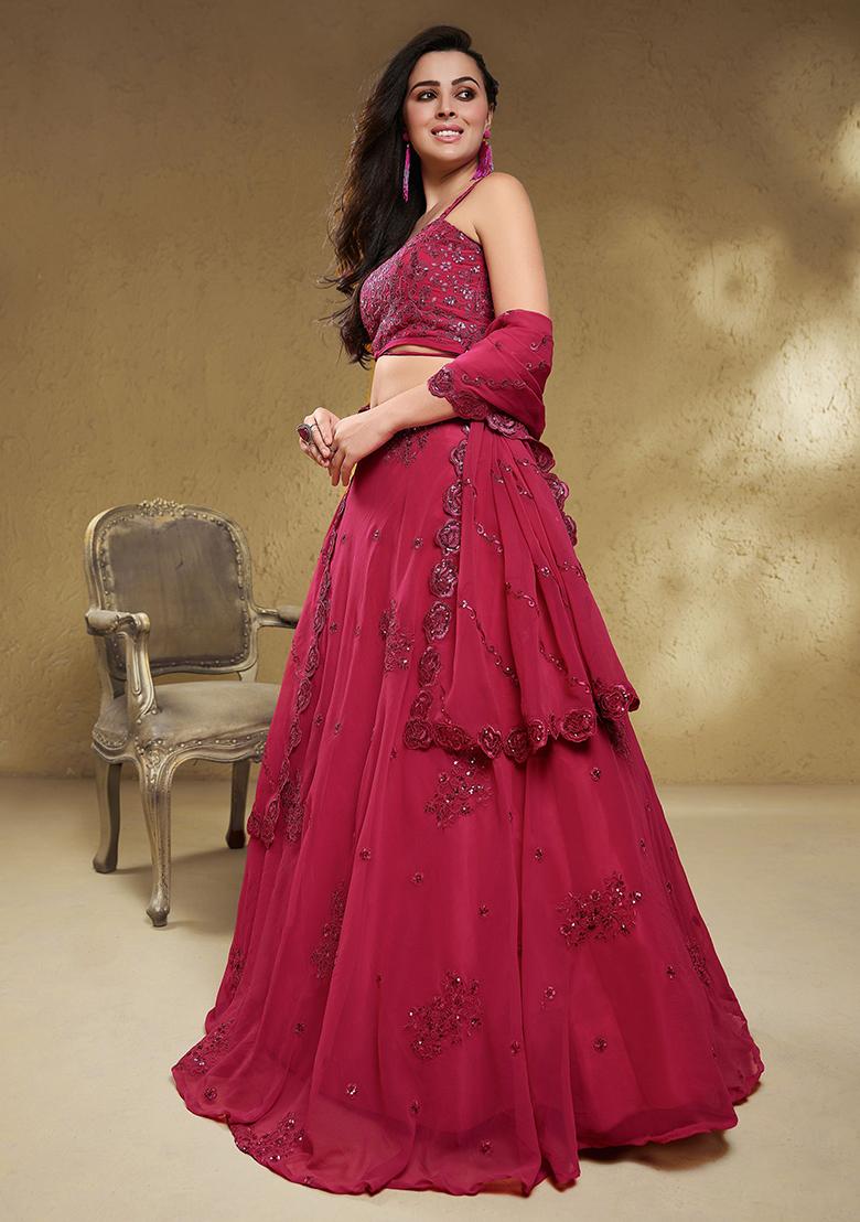 Pink Sequin Embroidered Georgette Lehenga Set