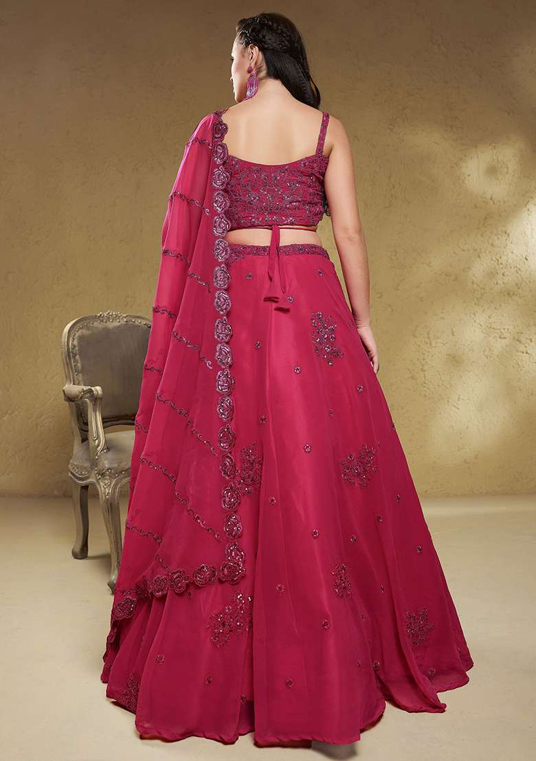 Pink Georgette Lehenga Set with Embroidered & Sequin for Diwali | Wedding & Festive Wear - Indya