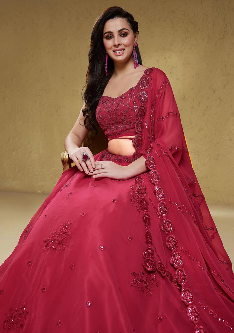 Pink Sequin Embroidered Georgette Lehenga Set