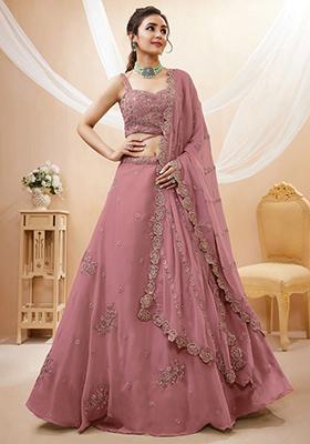 Pink Sequin Embroidered Georgette Lehenga Set