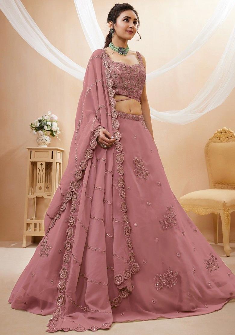 Pink Sequin Embroidered Georgette Lehenga Set