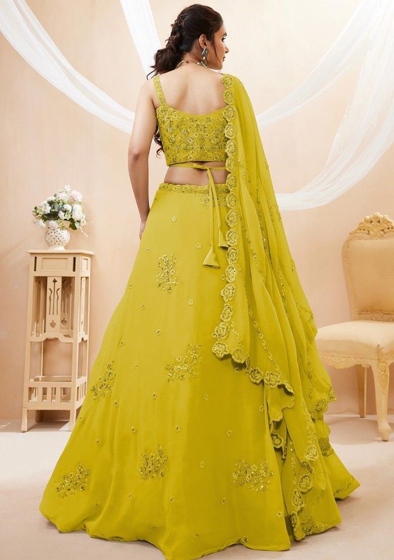 Yellow Sequin Embroidered Georgette Lehenga Set