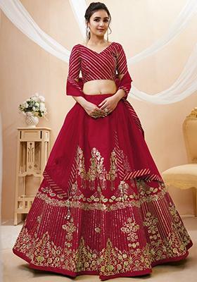 Red Sequin Embroidered Silk Lehenga Set