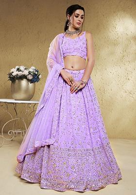 Lavender Embroidered Georgette Lehenga Set