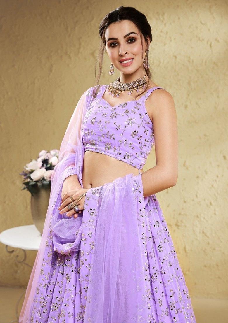 Lavender Embroidered Georgette Lehenga Set