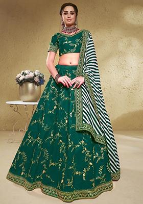Green Embroidered Silk Lehenga Set