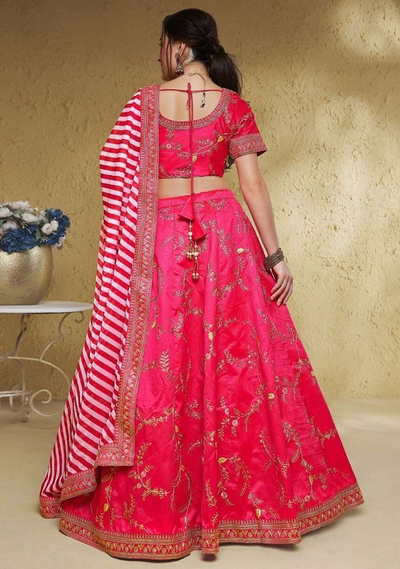 Pink Embroidered Silk Blend Lehenga Set for Diwali and Festive Wear - Indya