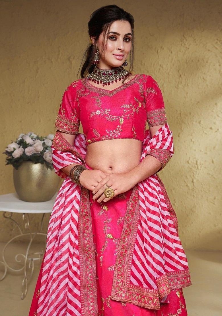 Pink Embroidered Silk Lehenga Set
