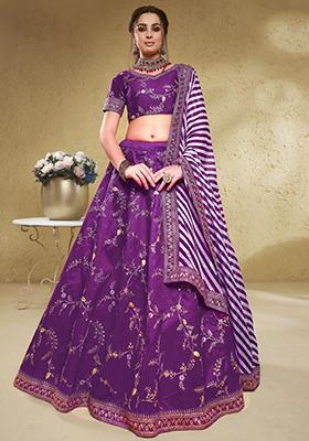 Purple Embroidered Silk Lehenga Set
