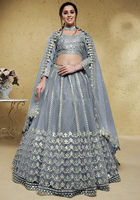 Grey Foil Print Net Lehenga Set