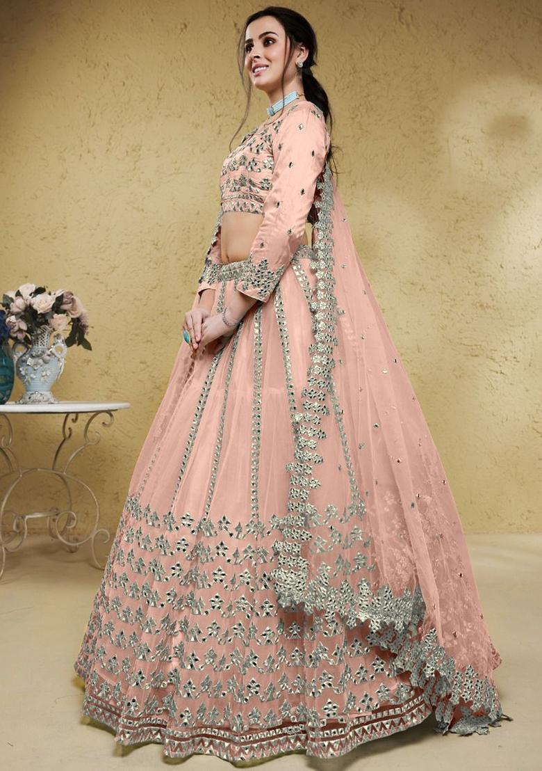 Pink Foil Print Net Lehenga Set