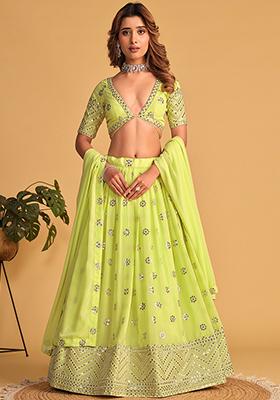 Green Sequin Embroidered Georgette Lehenga Set