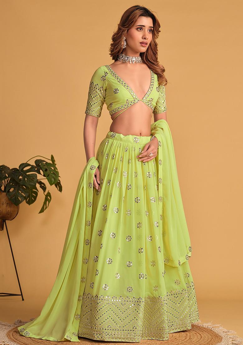 Green Sequin Embroidered Georgette Lehenga Set