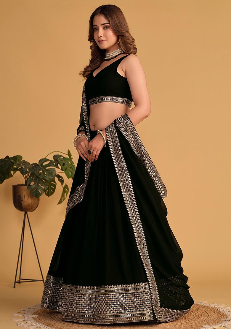 Black Embroidered Georgette Lehenga Set