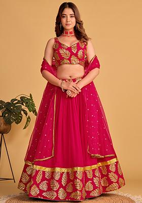 Pink Embroidered Georgette Lehenga Set