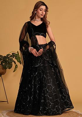 Black Mirror Work Organza Lehenga Set