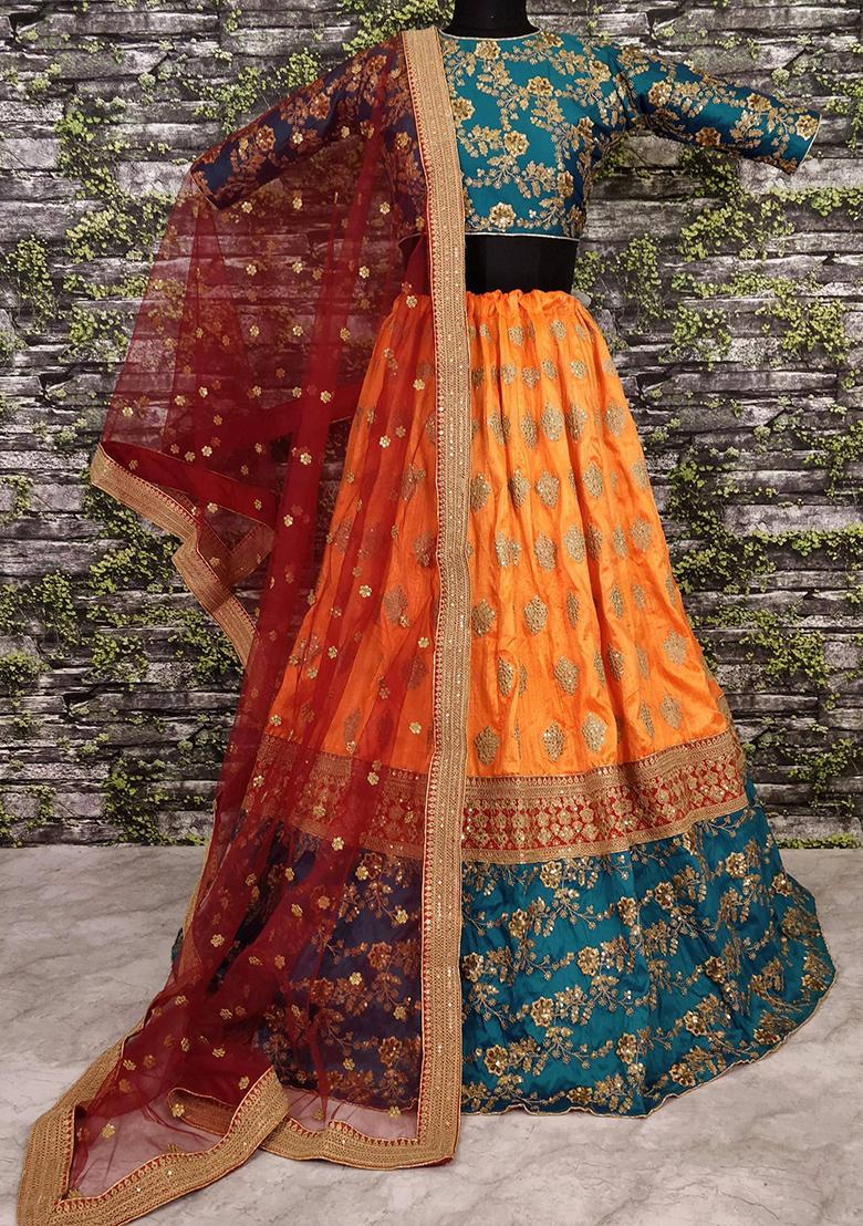 Yellow Embroidered Poly Blend Lehenga Set