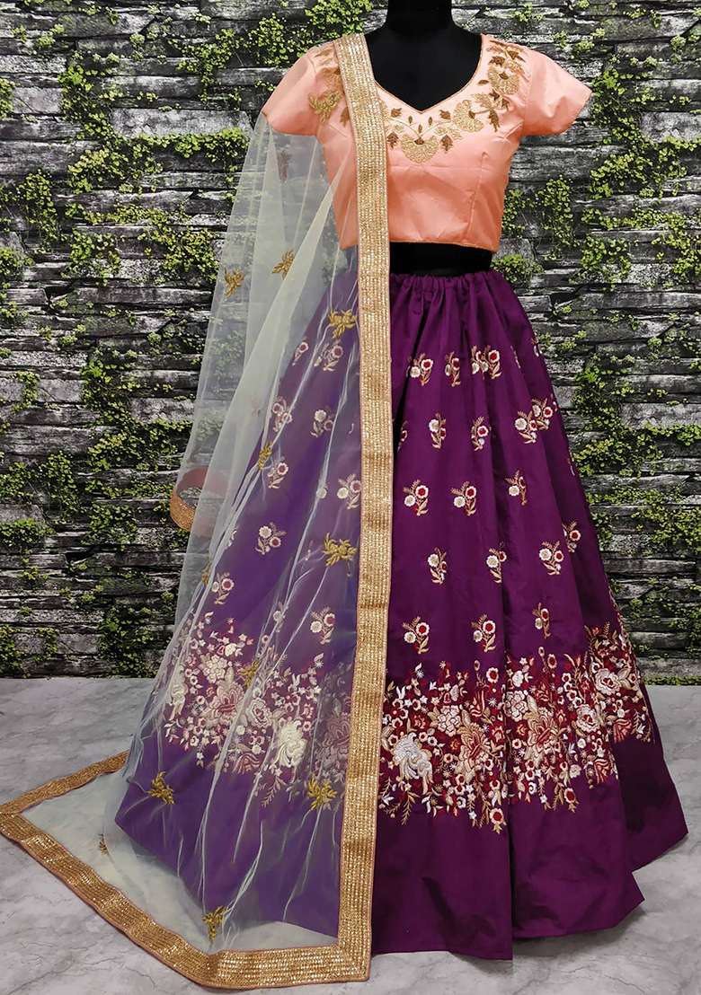 Purple Silk Blend Lehenga Set with Embroidered for Diwali | Wedding & Festive Wear - Indya