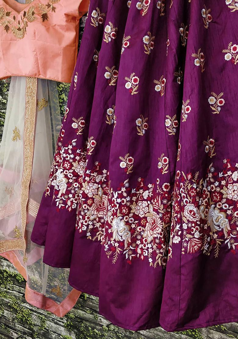 Purple Embroidered Silk Lehenga Set