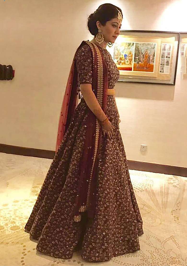 Maroon Silk Blend Lehenga Set with Embroidered for Diwali | Wedding & Festive Wear - Indya