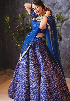 Blue Embroidered Silk Lehenga Set