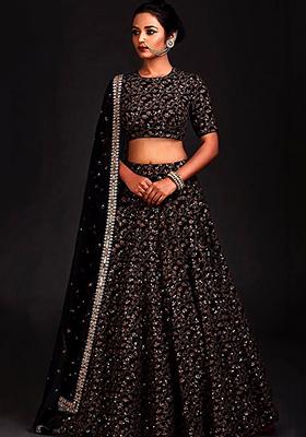 Black Embroidered Silk Lehenga Set