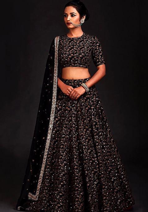 Black Embroidered Silk Lehenga Set