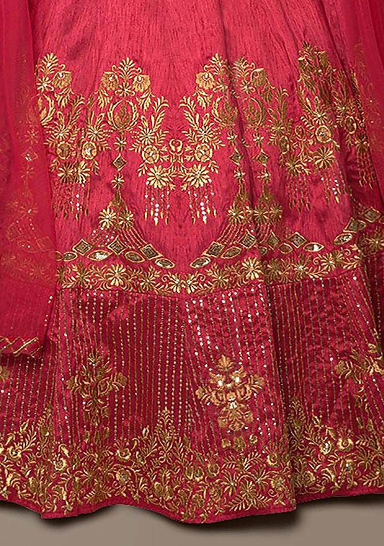 Red Embroidered Silk Lehenga Set
