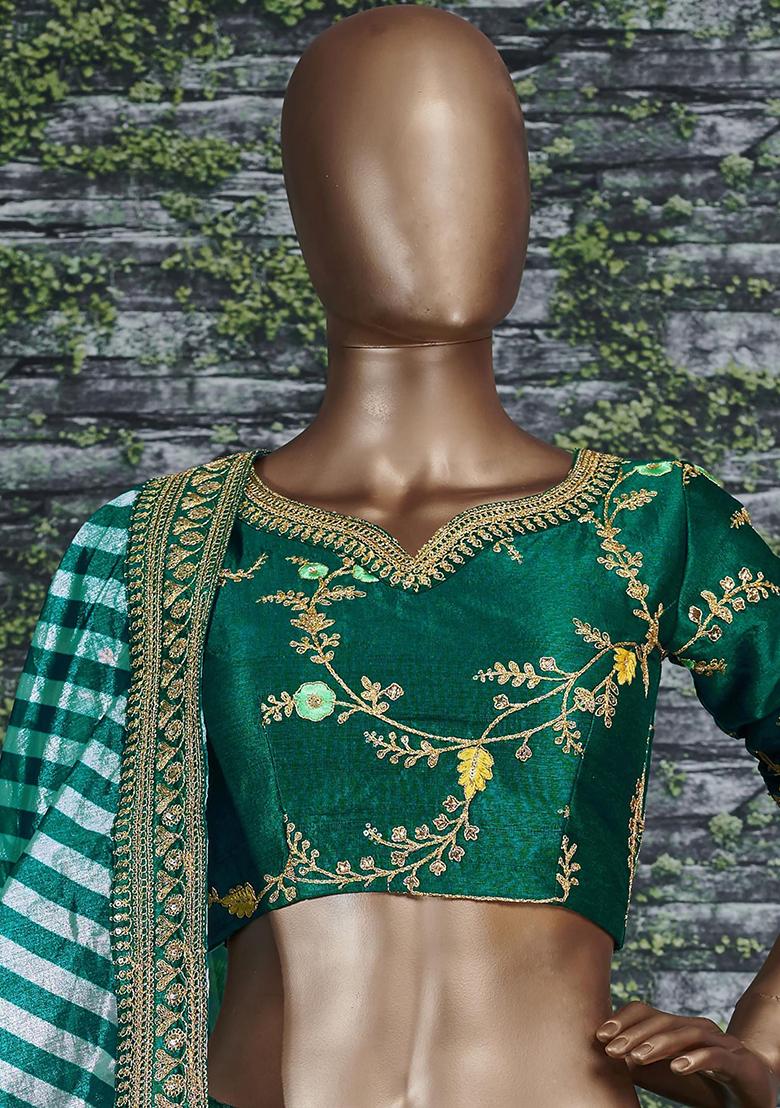 Green Embroidered Mulberry Silk Lehenga Set