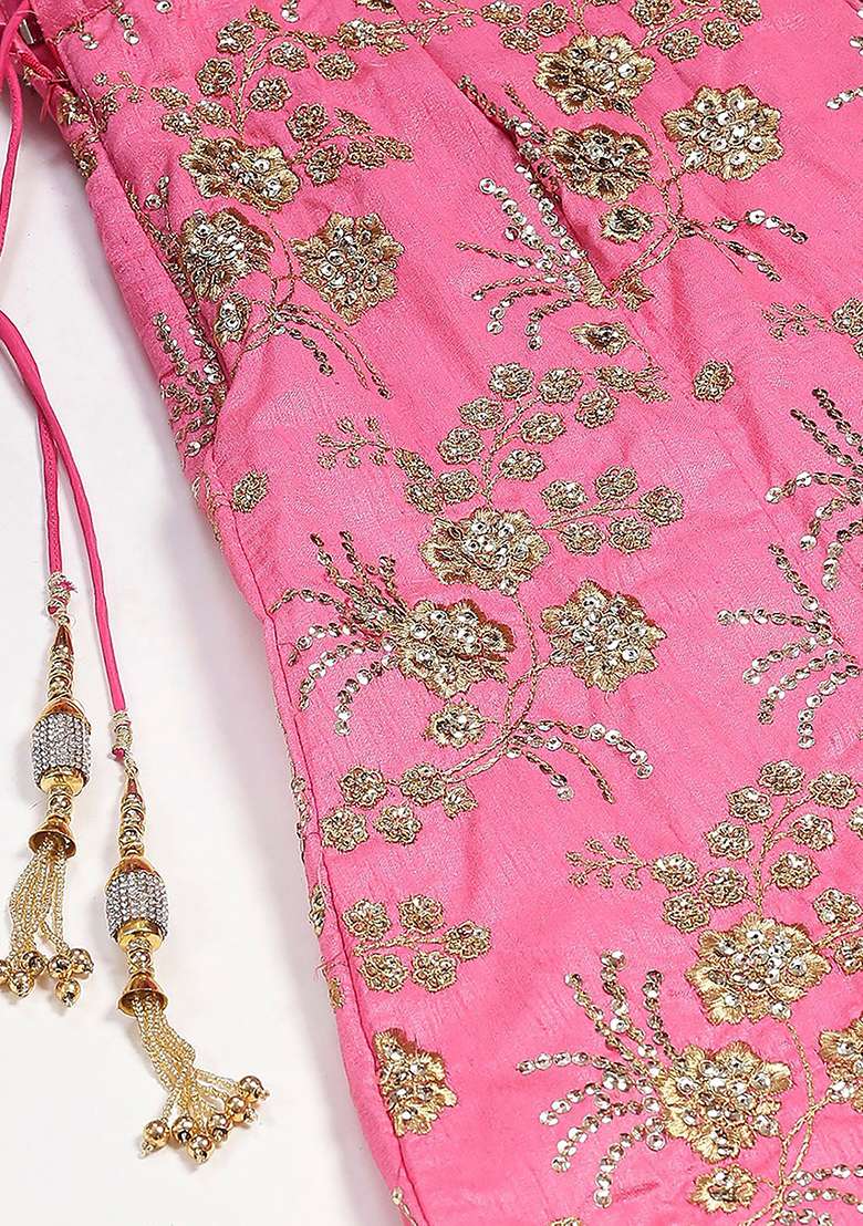 Pink Silk Blend Lehenga Set with Embroidered for Diwali | Wedding & Festive Wear - Indya