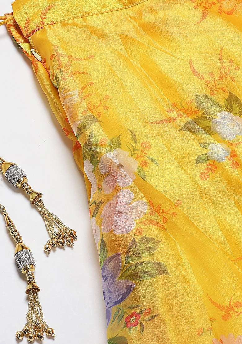 Yellow Digital Print Organza Lehenga Set for Diwali and Festive Wear - Indya