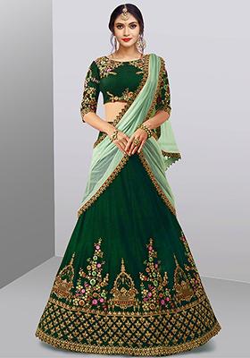 Green Embroidered Silk Lehenga Set