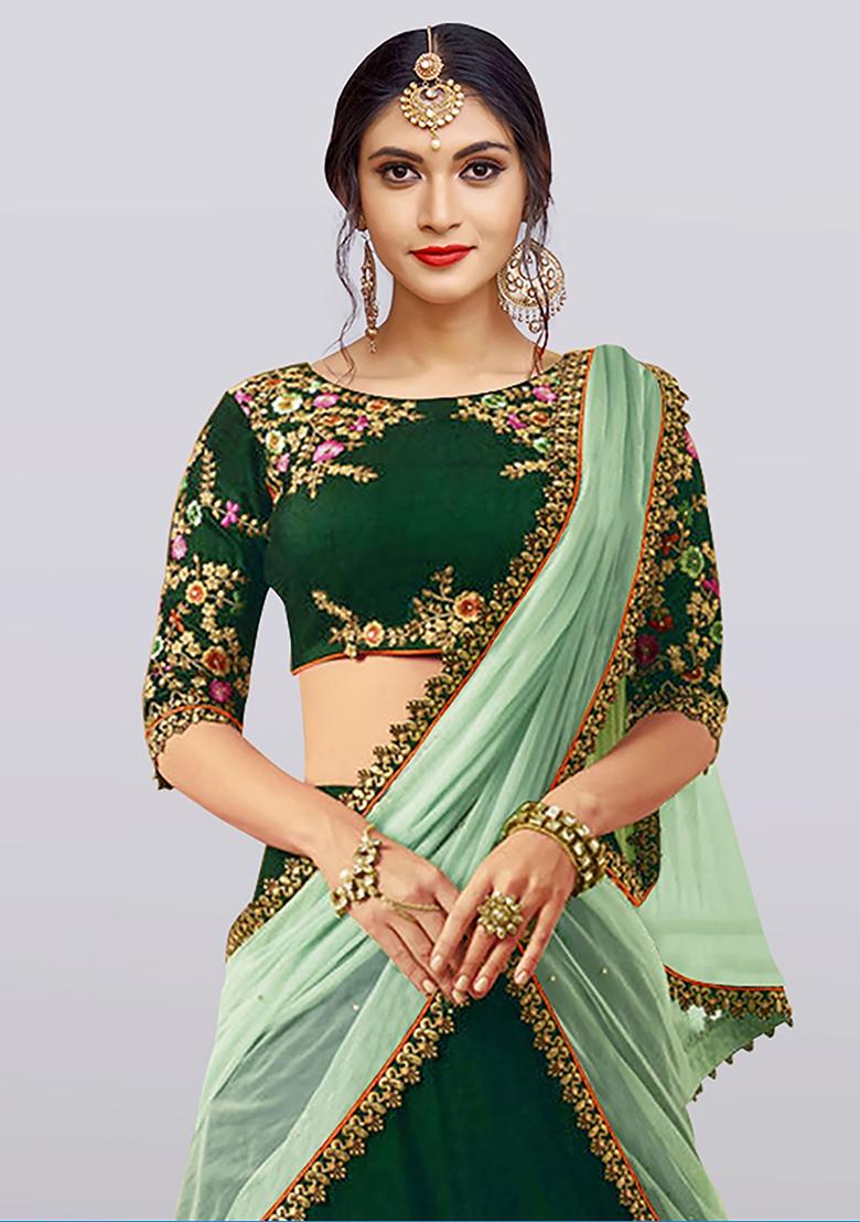 Green Embroidered Silk Lehenga Set