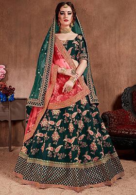 Green Embroidered Silk Lehenga Set