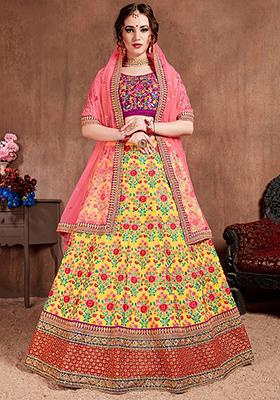Yellow Embroidered Silk Lehenga Set