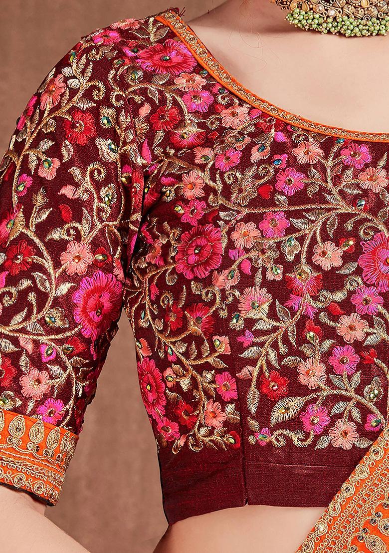 Blue Embroidered Mulberry Silk Lehenga Set