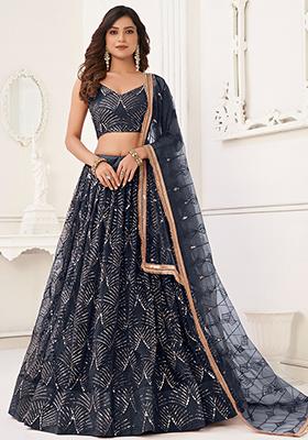 Black Sequin Embroidered Net Lehenga Set