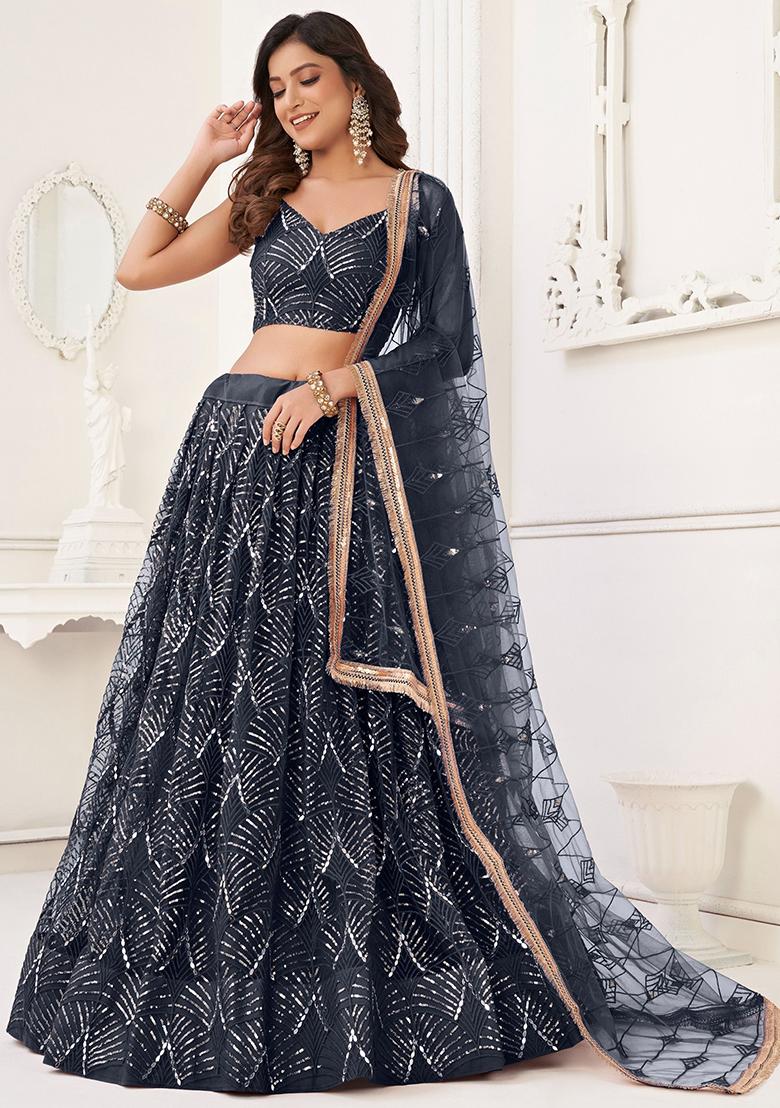 Black Sequin Embroidered Net Lehenga Set