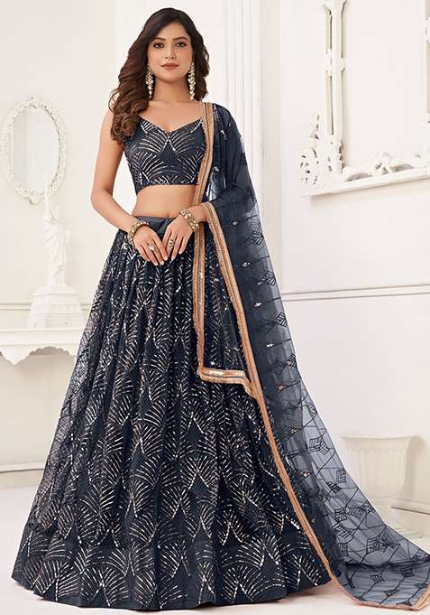 Black Sequin Embroidered Net Lehenga Set for Diwali and Festive Wear