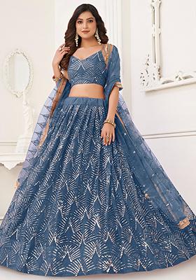 Blue Sequin Embroidered Net Lehenga Set