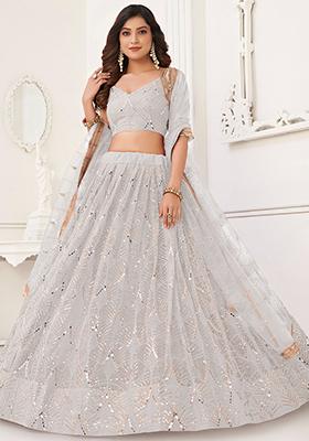 Off White Sequin Embroidered Net Lehenga Set