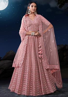 Pink Sequin Embroidered Net Lehenga Set