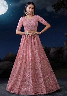 Pink Sequin Embroidered Net Lehenga Set