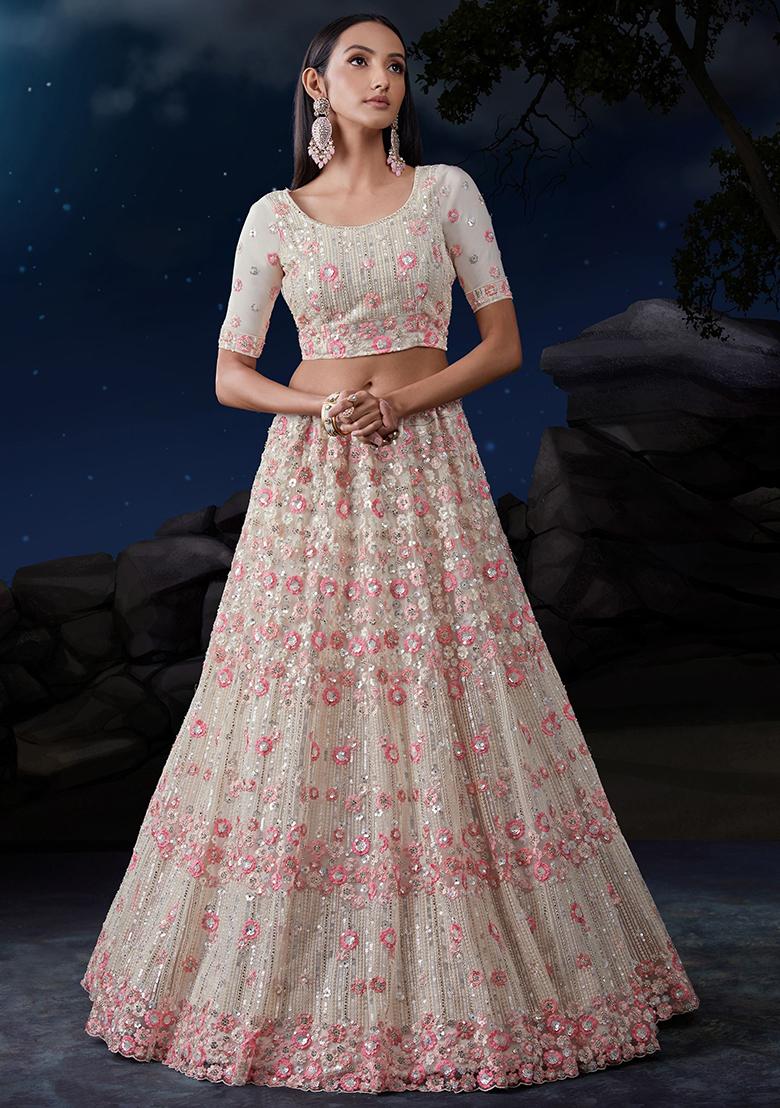 White Sequin Embroidered Net Lehenga Set