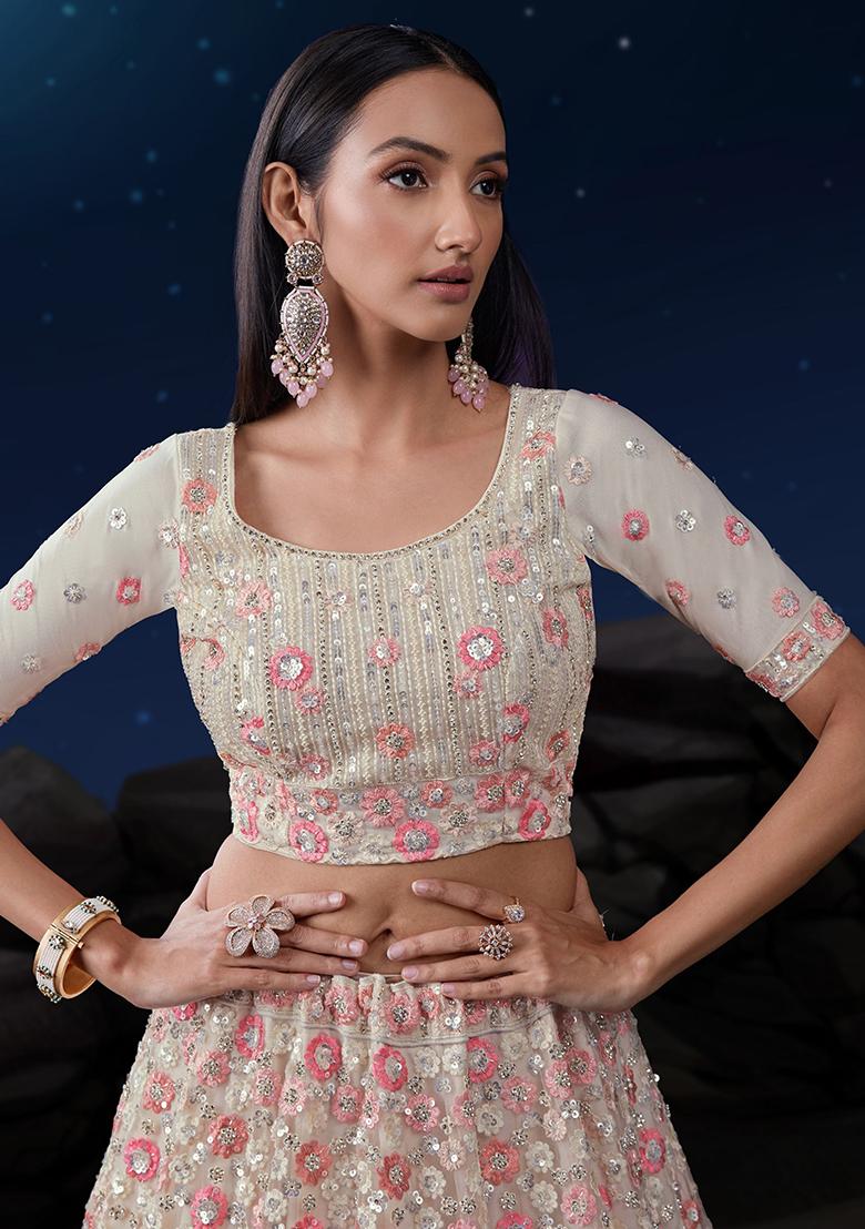 White Sequin Embroidered Net Lehenga Set