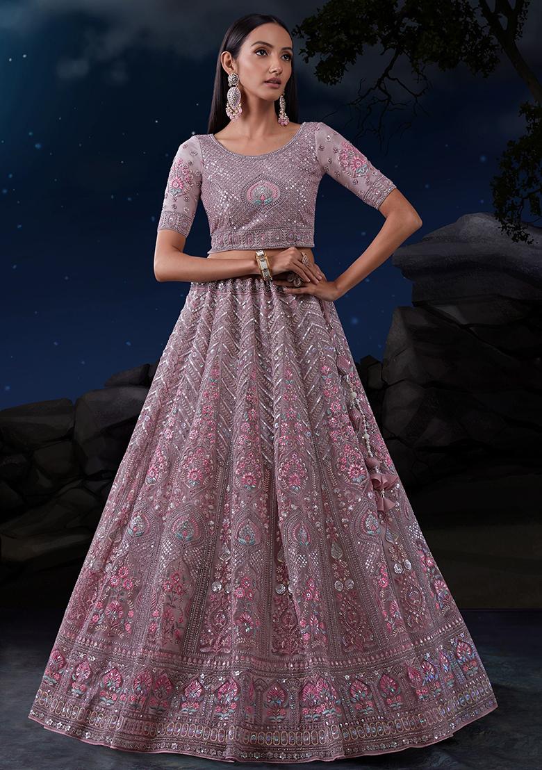 Purple Sequin Embroidered Net Lehenga Set