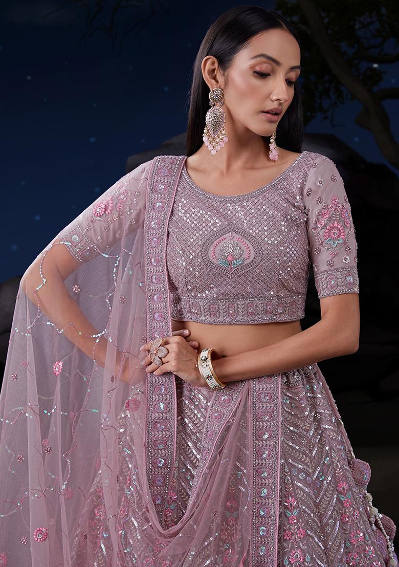 Purple Sequin Embroidered Net Lehenga Set